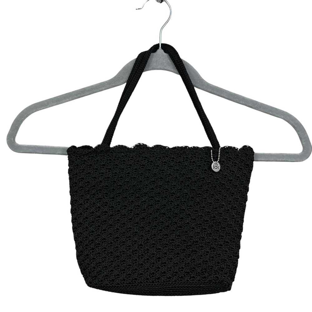 The Sak Woven Hand Bag Purse Braided Handle Inner Zip Pockets Black Sz Small